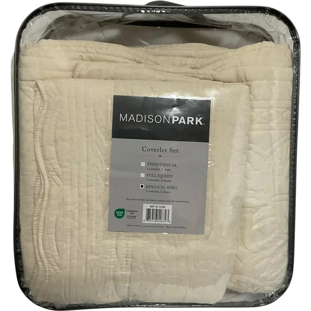 Madison Park Tuscany 3 Pc Quilted Coverlet Set Ivory King/California King